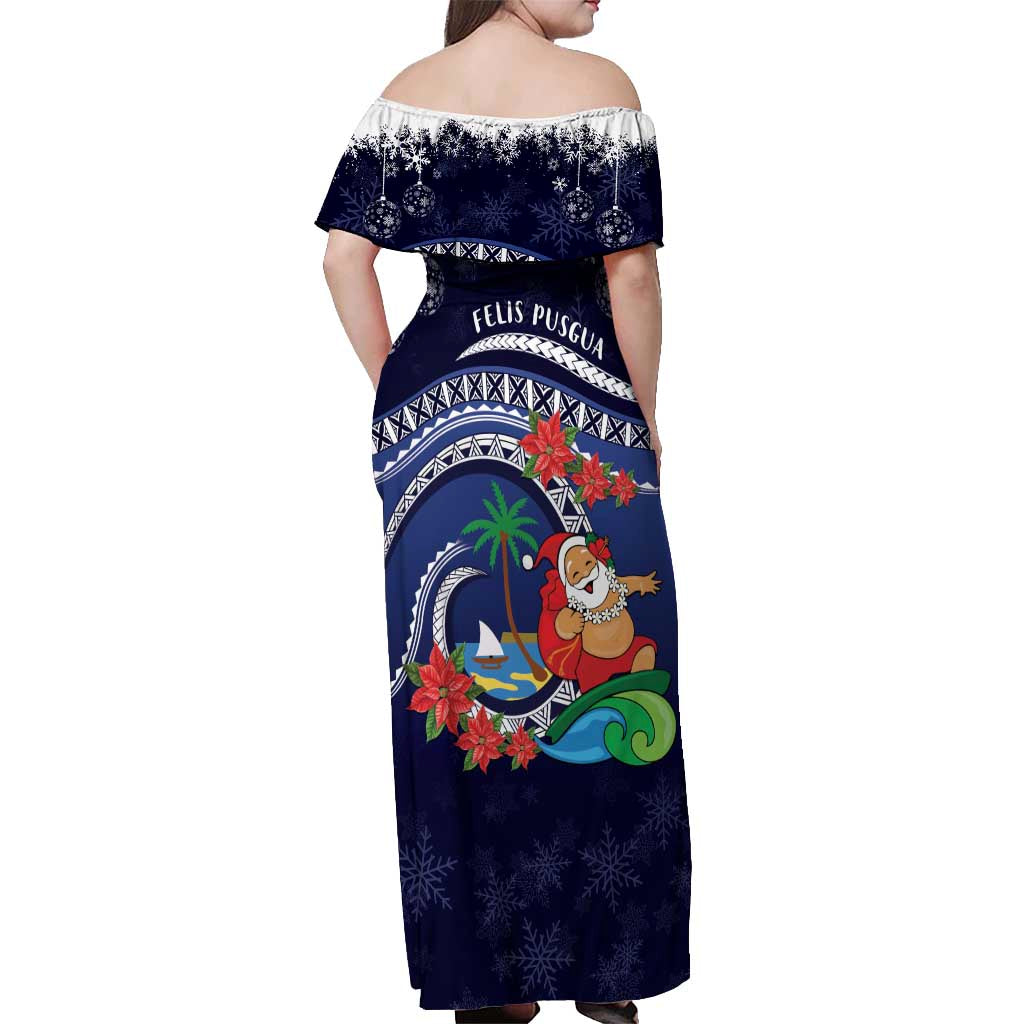 Felis Pusgua Guam Santa Off Shoulder Maxi Dress Merry Christmas with Polynesian Tribal