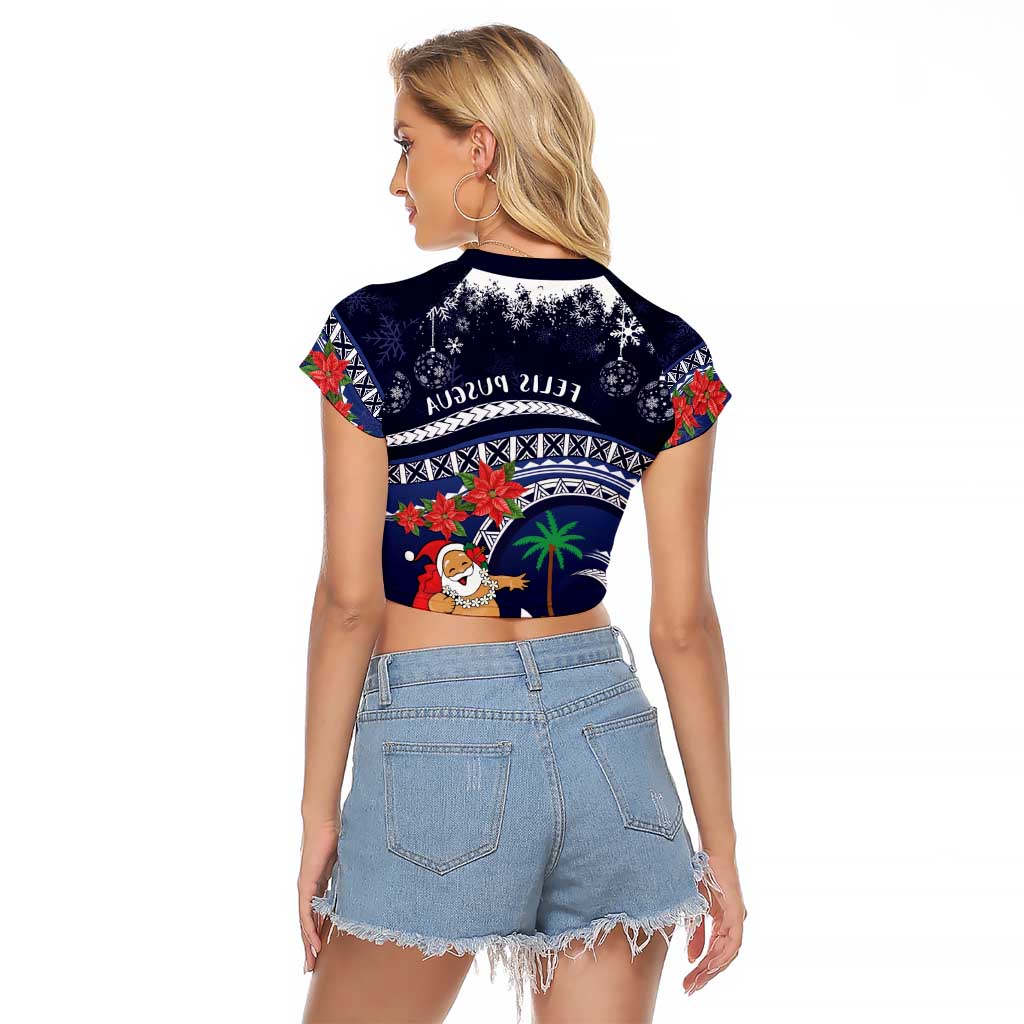 Felis Pusgua Guam Santa Raglan Cropped T Shirt Merry Christmas with Polynesian Tribal LT9 - Polynesian Pride