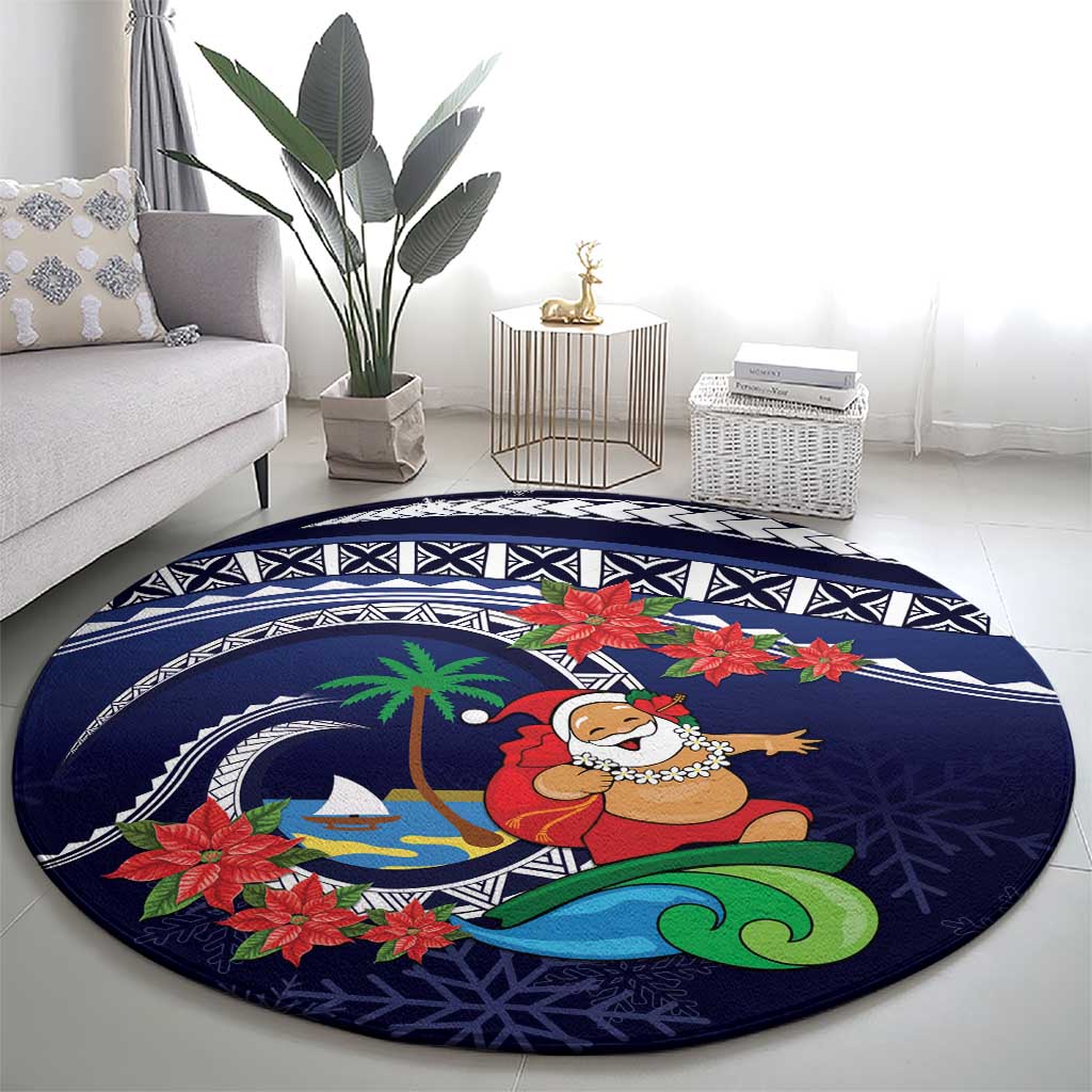 Felis Pusgua Guam Santa Round Carpet Merry Christmas with Polynesian Tribal