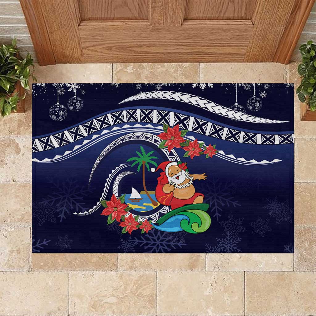 Felis Pusgua Guam Santa Rubber Doormat Merry Christmas with Polynesian Tribal LT9 Blue - Polynesian Pride