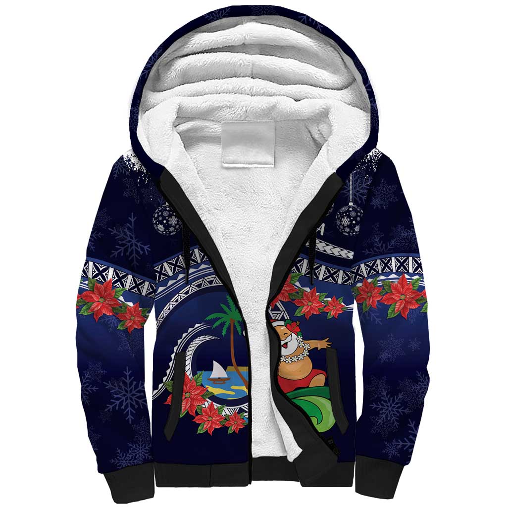 Felis Pusgua Guam Santa Sherpa Hoodie Merry Christmas with Polynesian Tribal LT9 Unisex Blue - Polynesian Pride