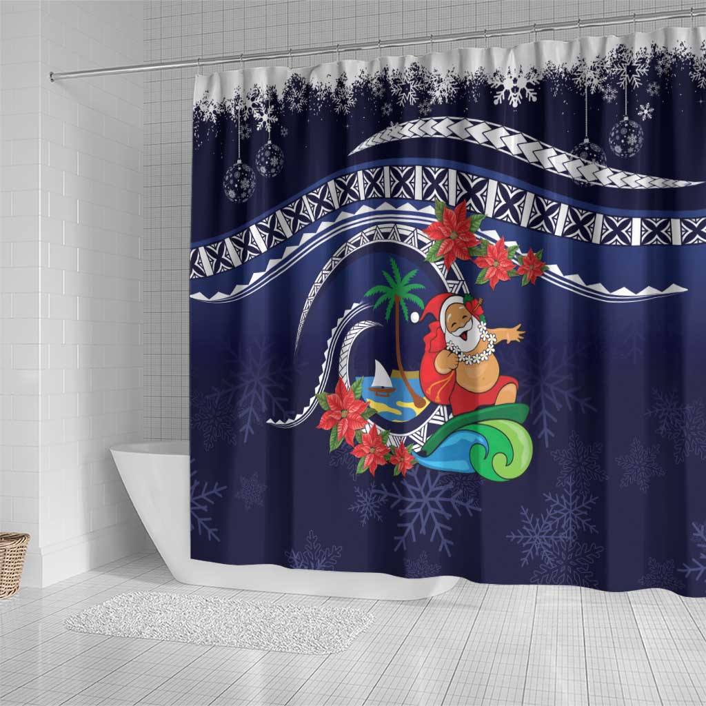Felis Pusgua Guam Santa Shower Curtain Merry Christmas with Polynesian Tribal