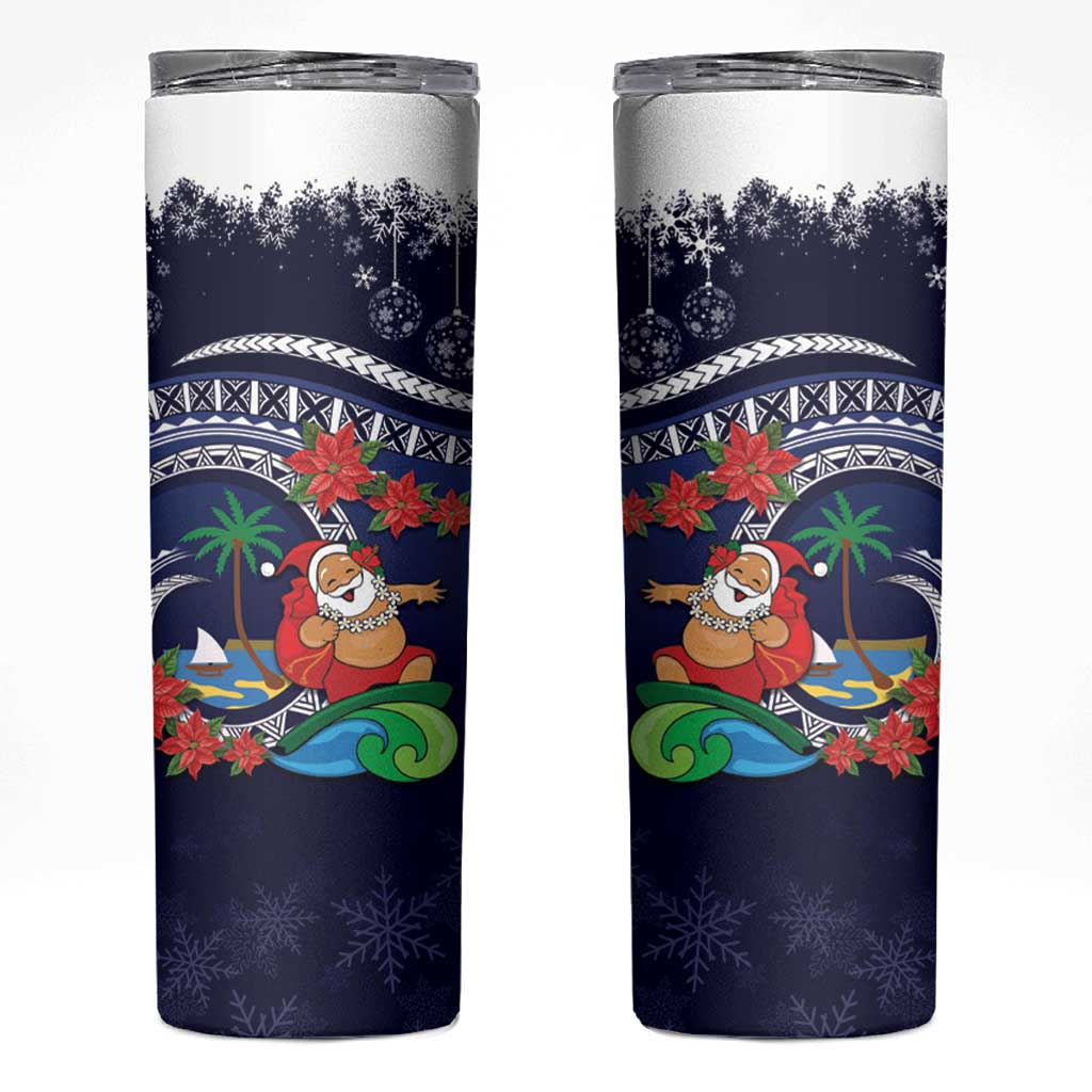 Felis Pusgua Guam Santa Skinny Tumbler Merry Christmas with Polynesian Tribal