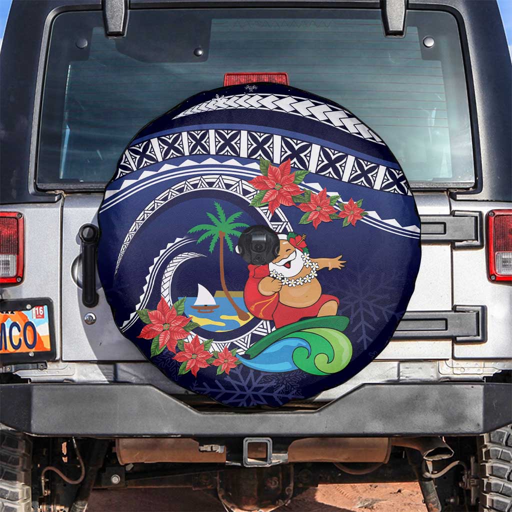 Felis Pusgua Guam Santa Spare Tire Cover Merry Christmas with Polynesian Tribal LT9 Blue - Polynesian Pride