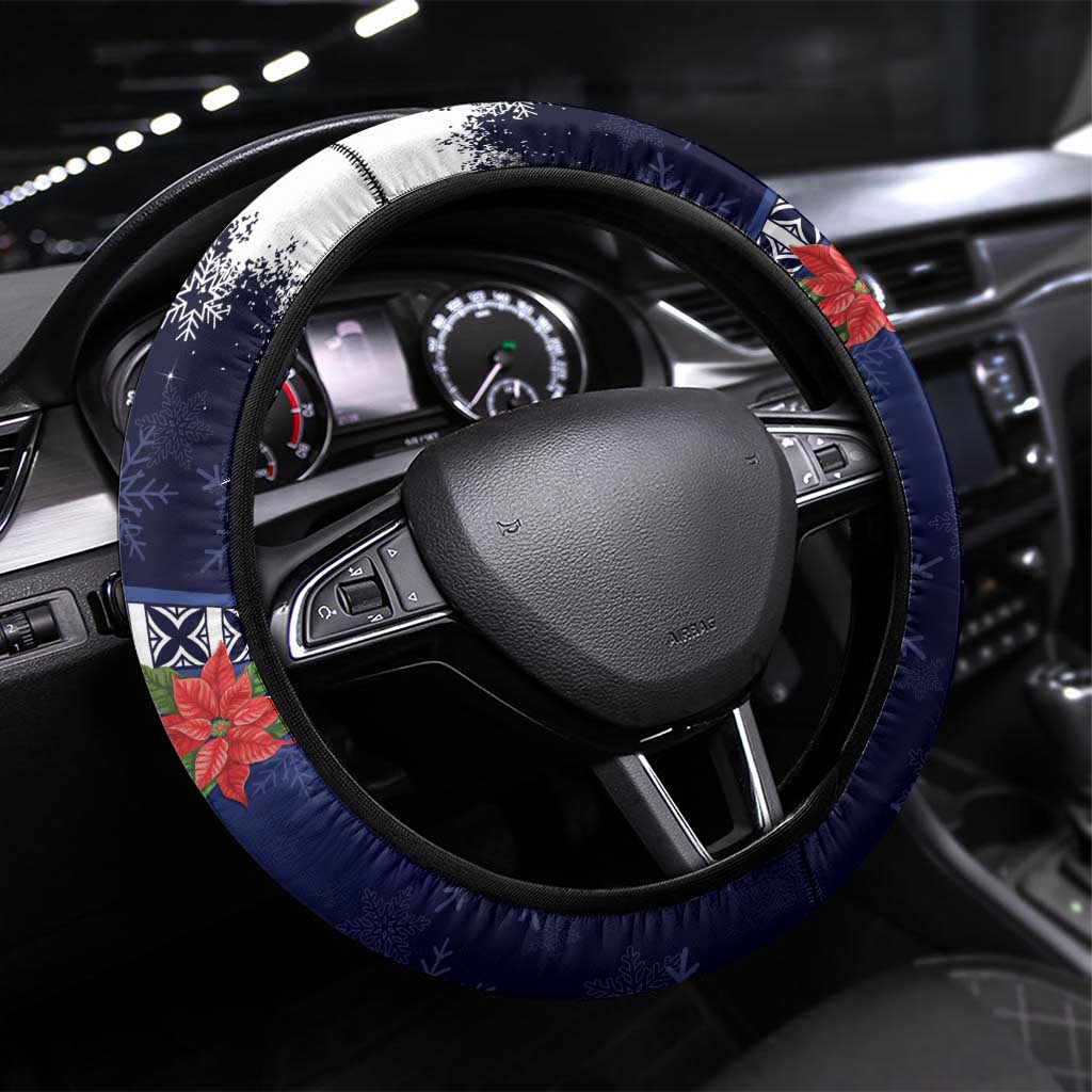 Felis Pusgua Guam Santa Steering Wheel Cover Merry Christmas with Polynesian Tribal LT9 Universal Fit Blue - Polynesian Pride