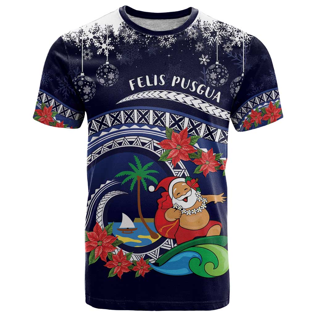 Felis Pusgua Guam Santa T Shirt Merry Christmas with Polynesian Tribal LT9 Blue - Polynesian Pride