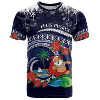 Felis Pusgua Guam Santa T Shirt Merry Christmas with Polynesian Tribal LT9 Blue - Polynesian Pride