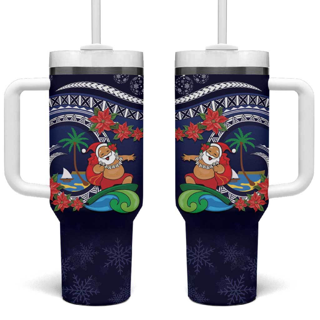 Felis Pusgua Guam Santa Tumbler With Handle Merry Christmas with Polynesian Tribal