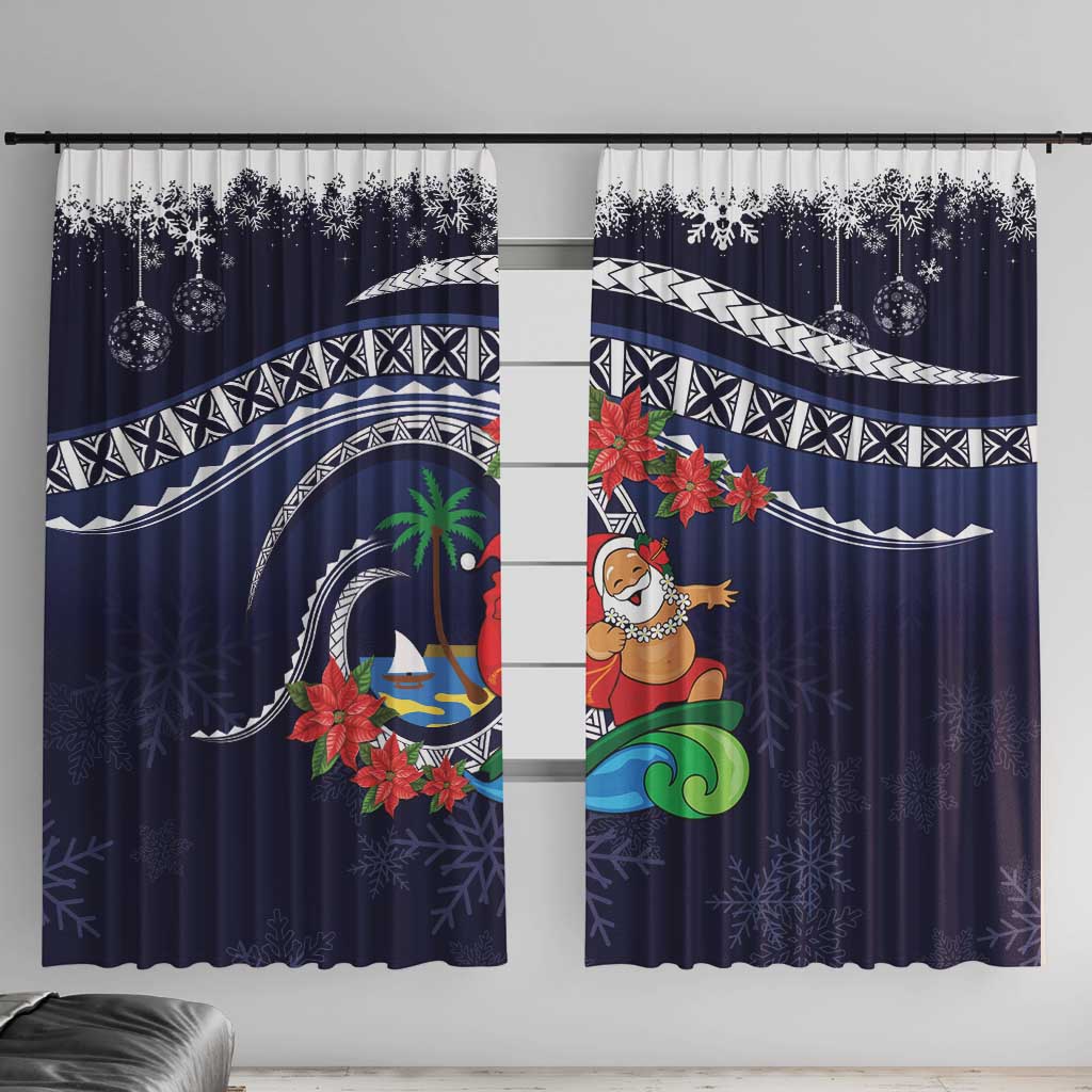 Felis Pusgua Guam Santa Window Curtain Merry Christmas with Polynesian Tribal LT9 With Hooks Blue - Polynesian Pride