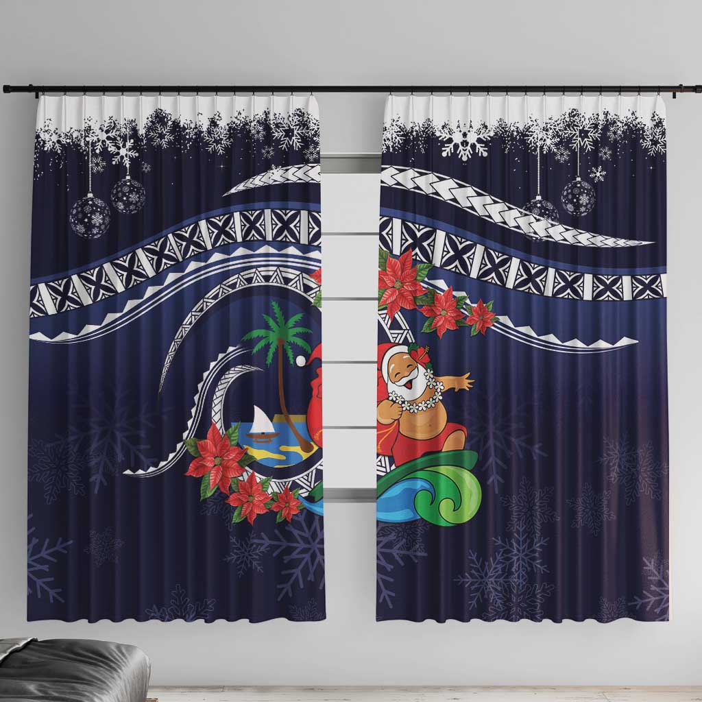 Felis Pusgua Guam Santa Window Curtain Merry Christmas with Polynesian Tribal