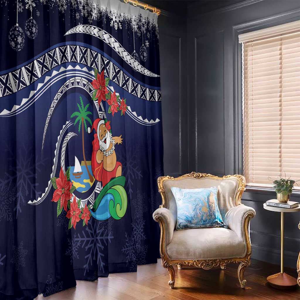 Felis Pusgua Guam Santa Window Curtain Merry Christmas with Polynesian Tribal LT9 - Polynesian Pride
