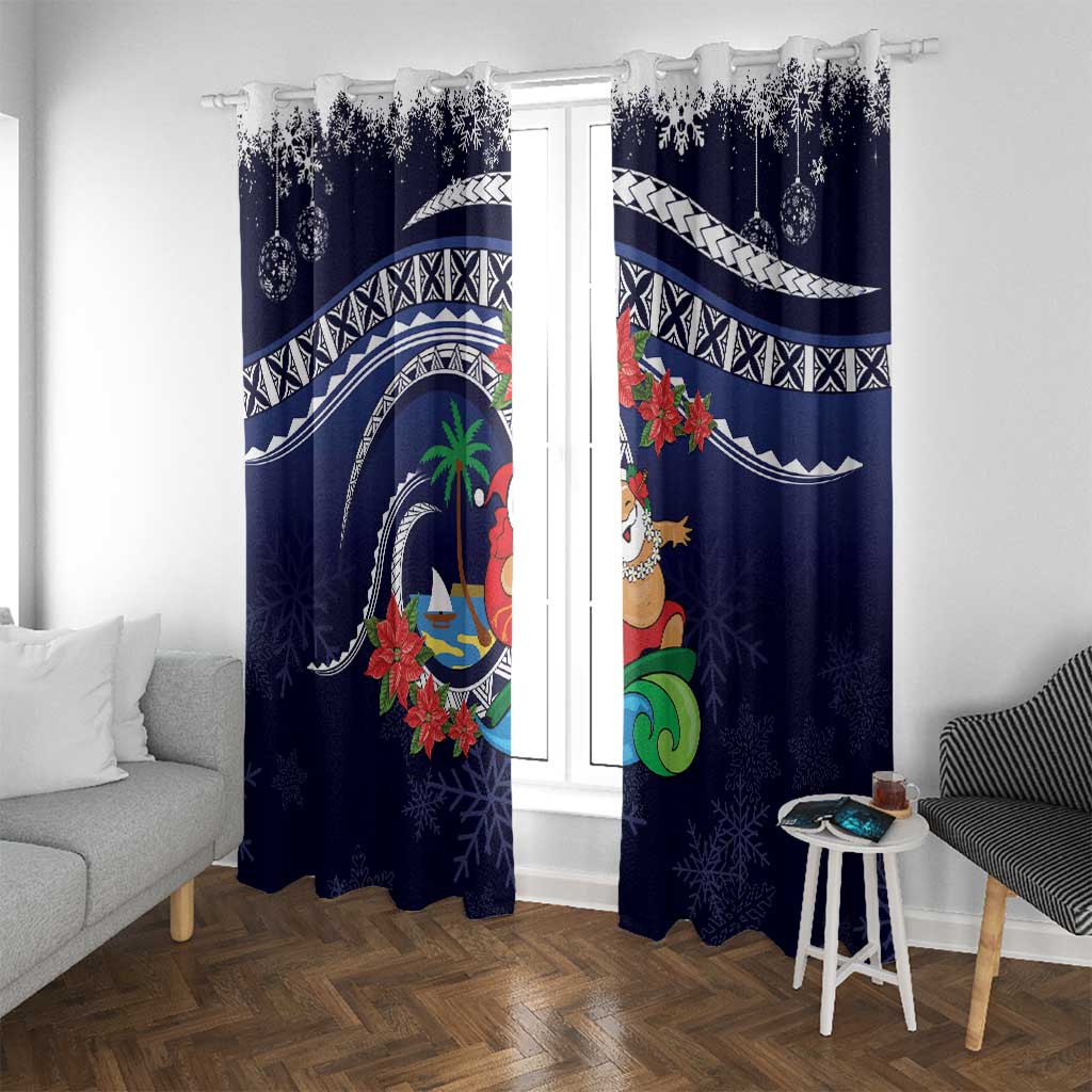 Felis Pusgua Guam Santa Window Curtain Merry Christmas with Polynesian Tribal LT9 With Grommets Blue - Polynesian Pride