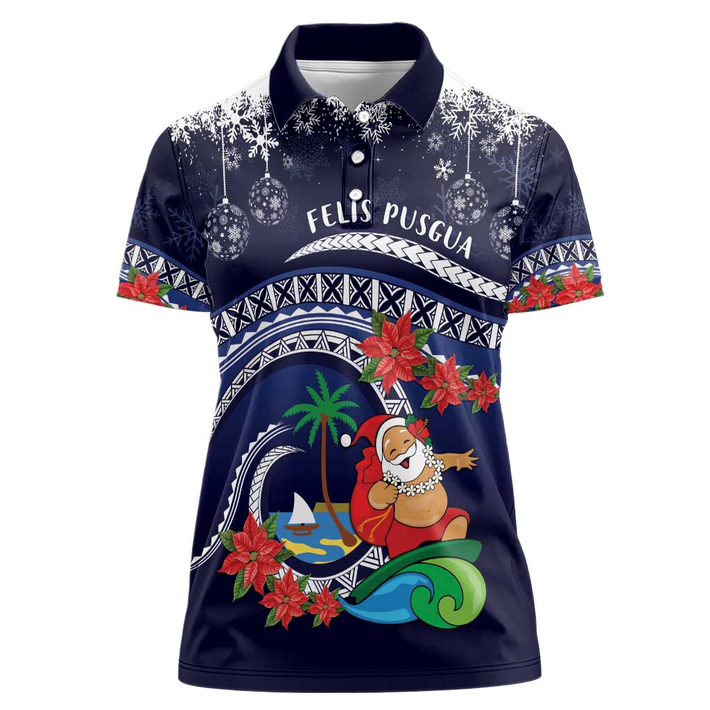 Felis Pusgua Guam Santa Women Polo Shirt Merry Christmas with Polynesian Tribal