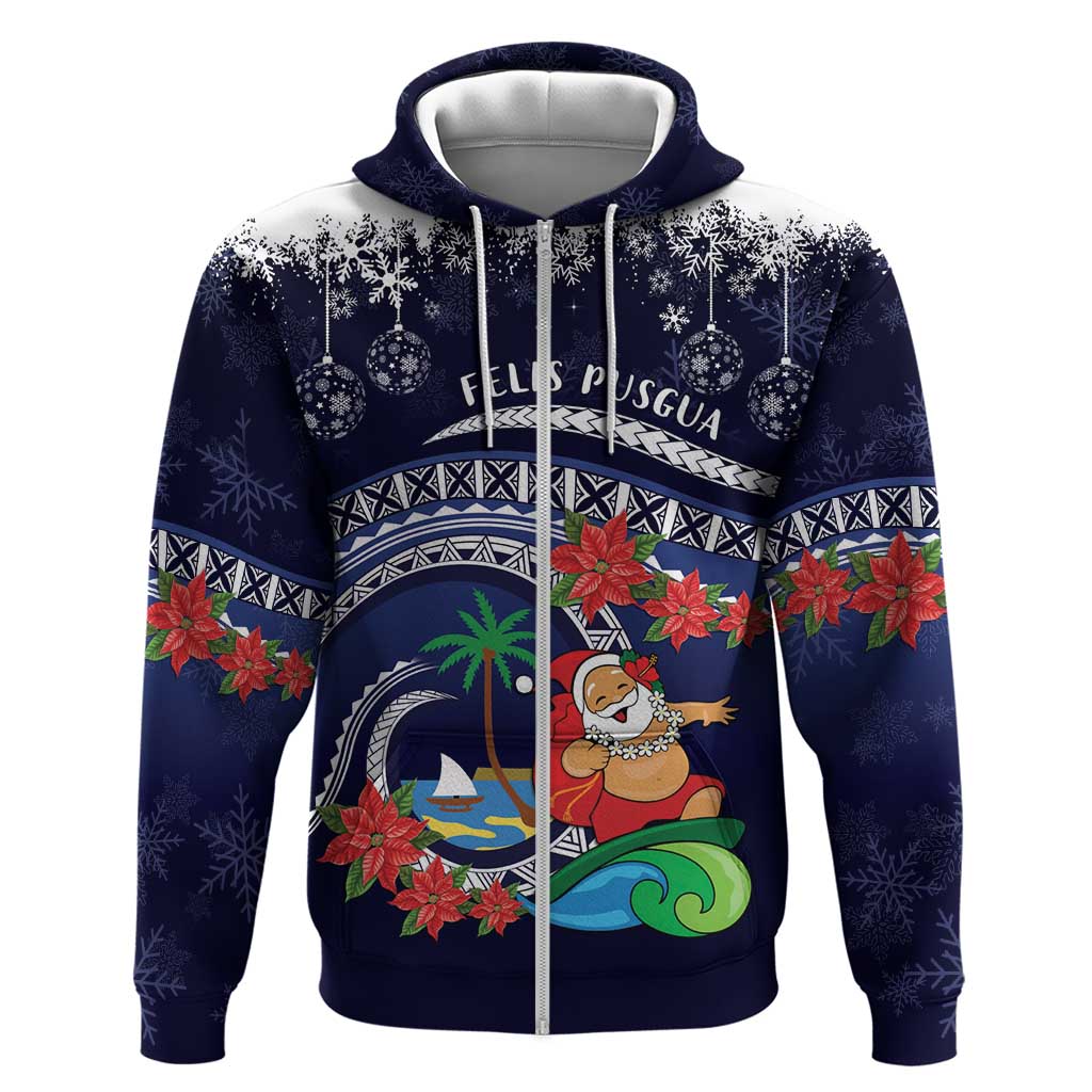 Felis Pusgua Guam Santa Zip Hoodie Merry Christmas with Polynesian Tribal