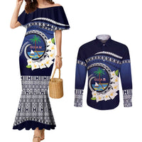 Hafai Adai Guam Guasalis Couples Matching Mermaid Dress and Long Sleeve Button Shirt Polynesian Tribal Pattern LT9 Blue - Polynesian Pride