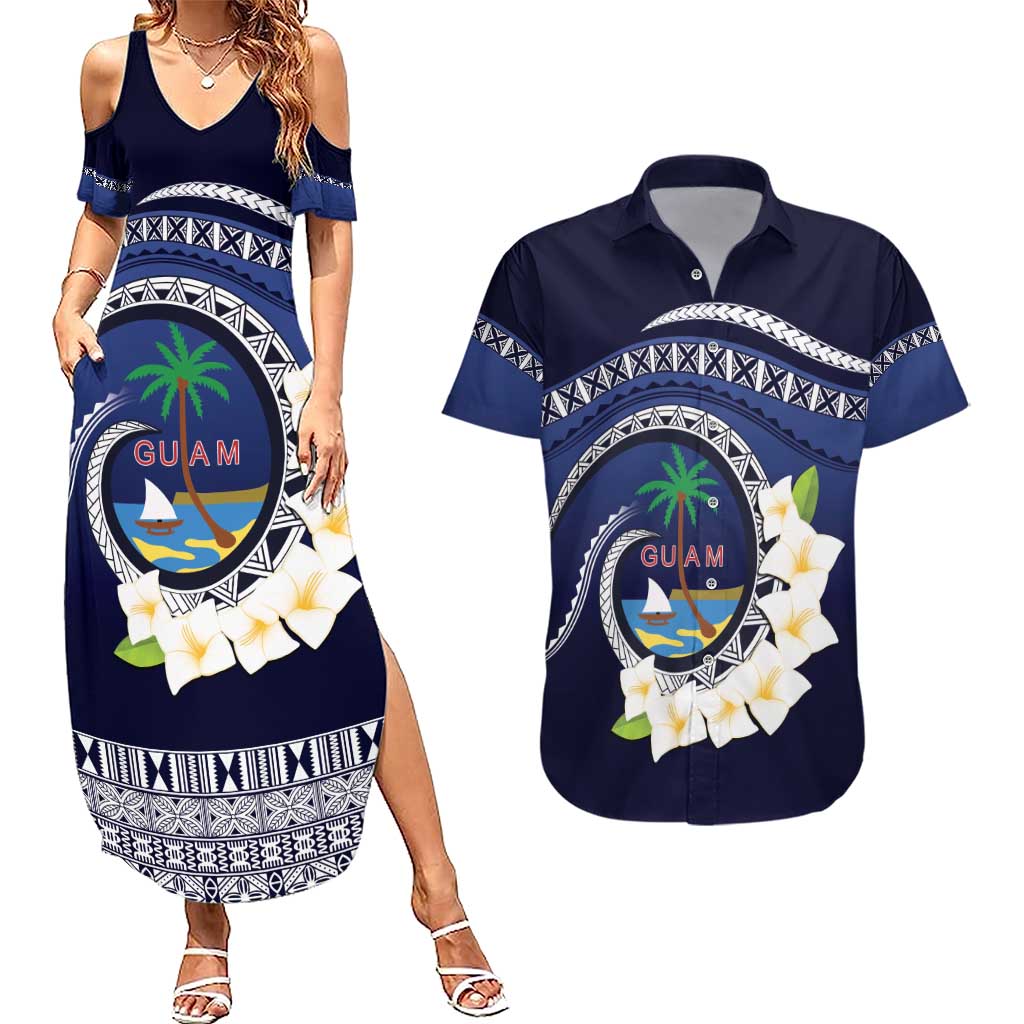 Hafai Adai Guam Guasalis Couples Matching Summer Maxi Dress and Hawaiian Shirt Polynesian Tribal Pattern LT9 Blue - Polynesian Pride