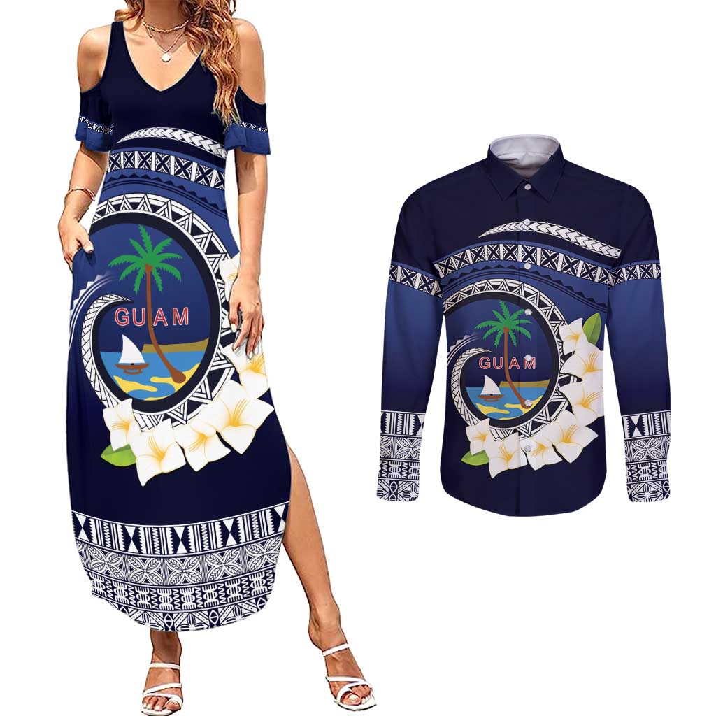 Hafai Adai Guam Guasalis Couples Matching Summer Maxi Dress and Long Sleeve Button Shirt Polynesian Tribal Pattern