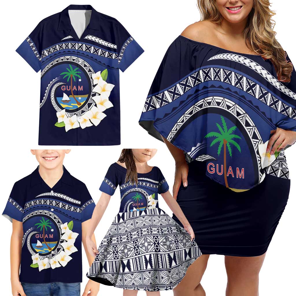 Hafai Adai Guam Guasalis Family Matching Off Shoulder Short Dress and Hawaiian Shirt Polynesian Tribal Pattern