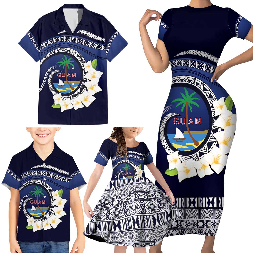 Hafai Adai Guam Guasalis Family Matching Short Sleeve Bodycon Dress and Hawaiian Shirt Polynesian Tribal Pattern