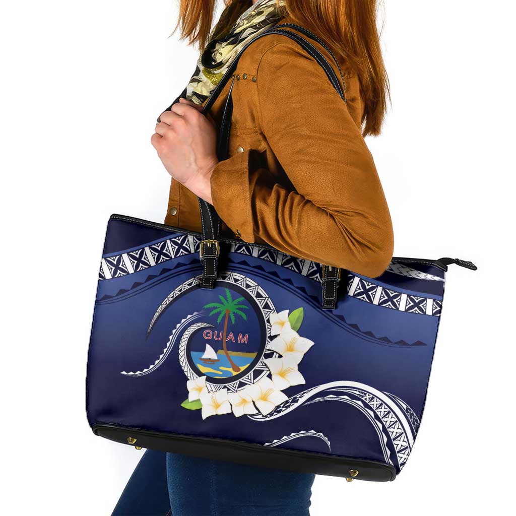 Hafai Adai Guam Guasalis Leather Tote Bag Polynesian Tribal Pattern LT9 Blue - Polynesian Pride