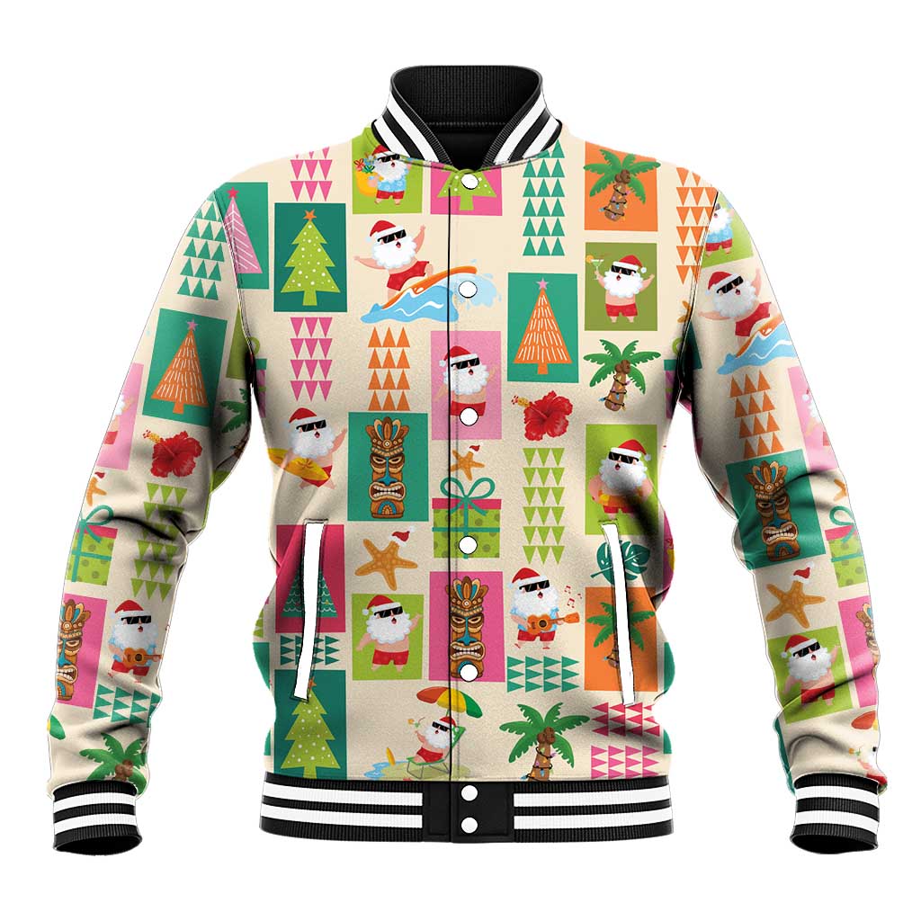 Mele Kalikimaka Hawaii Christmas Baseball Jacket Funny Santan Hippie Style LT9 Unisex Beige - Polynesian Pride