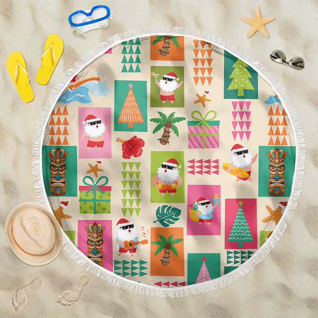 Mele Kalikimaka Hawaii Christmas Beach Blanket Funny Santan Hippie Style LT9 One Size 150cm Beige - Polynesian Pride