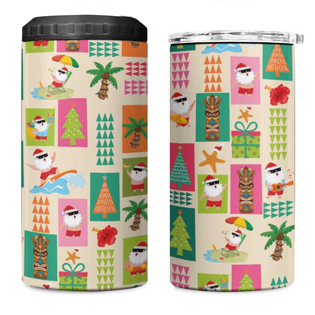 Mele Kalikimaka Hawaii Christmas 4 in 1 Can Cooler Tumbler Funny Santan Hippie Style