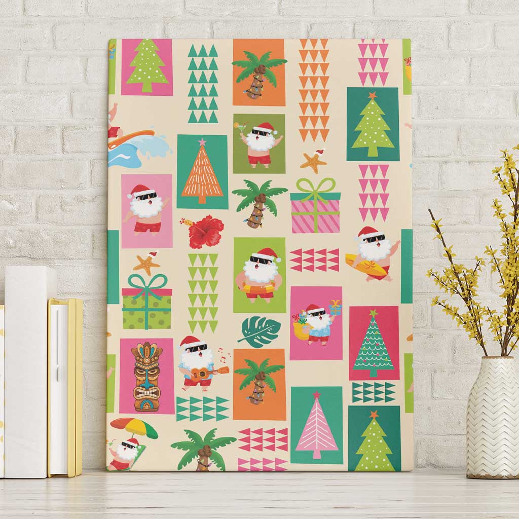 Mele Kalikimaka Hawaii Christmas Canvas Wall Art Funny Santan Hippie Style LT9 Without Frame Beige - Polynesian Pride