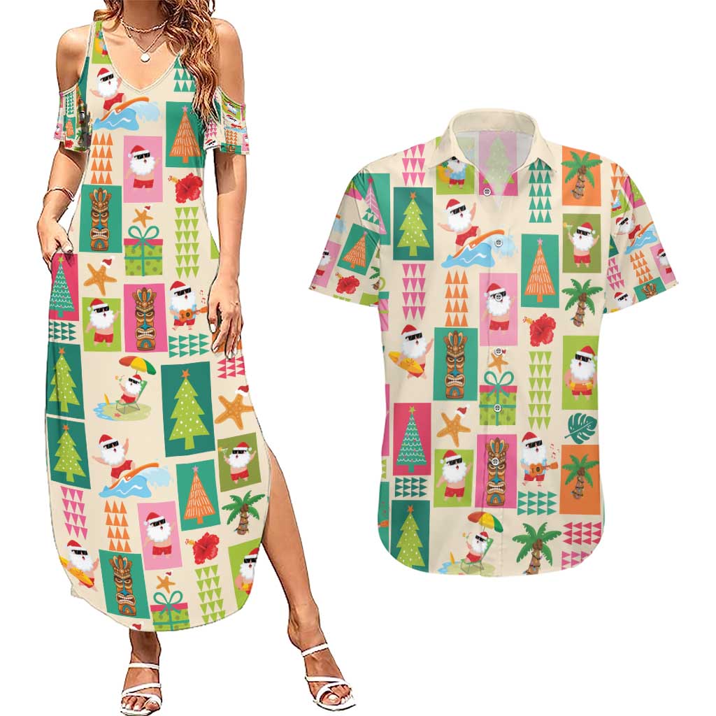 Mele Kalikimaka Hawaii Christmas Couples Matching Summer Maxi Dress and Hawaiian Shirt Funny Santan Hippie Style