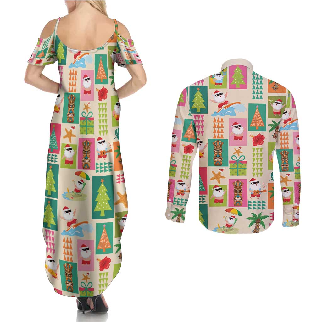 Mele Kalikimaka Hawaii Christmas Couples Matching Summer Maxi Dress and Long Sleeve Button Shirt Funny Santan Hippie Style LT9 - Polynesian Pride