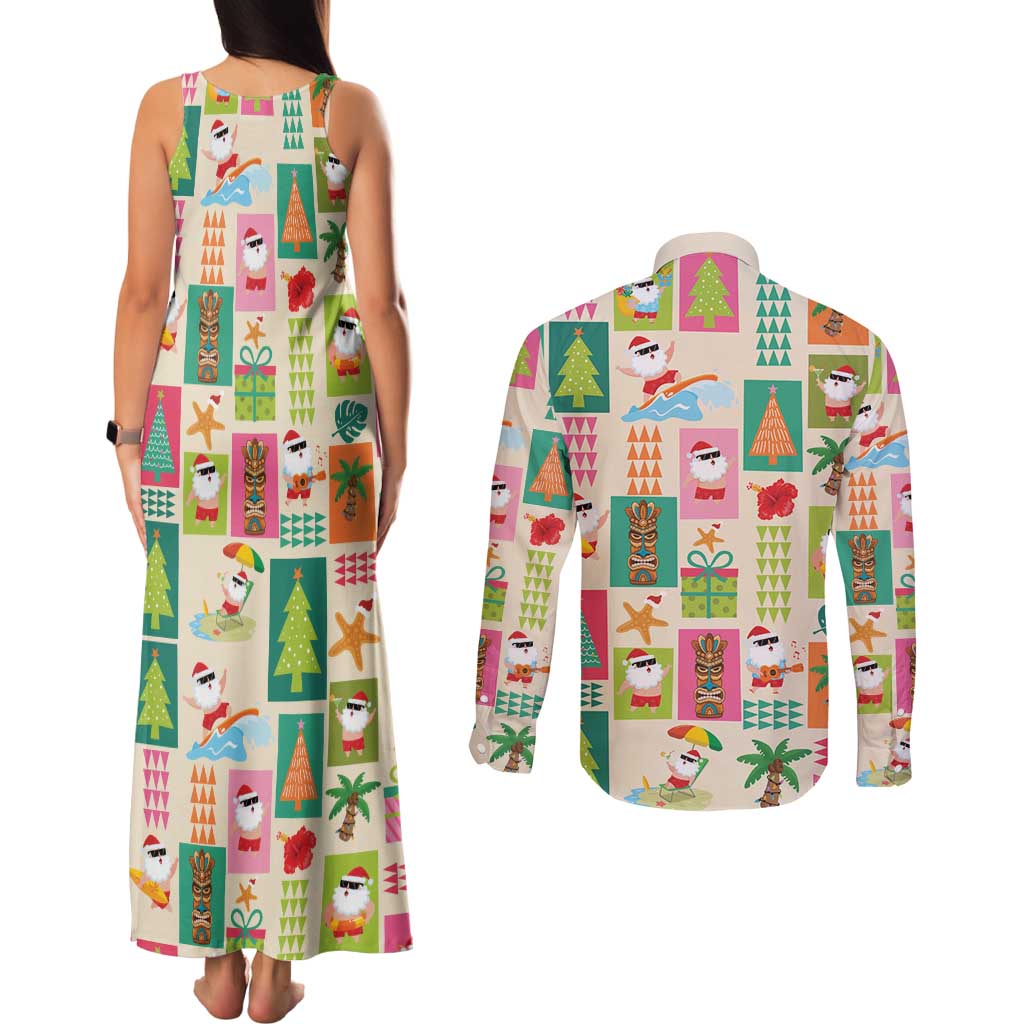 Mele Kalikimaka Hawaii Christmas Couples Matching Tank Maxi Dress and Long Sleeve Button Shirt Funny Santan Hippie Style LT9 - Polynesian Pride