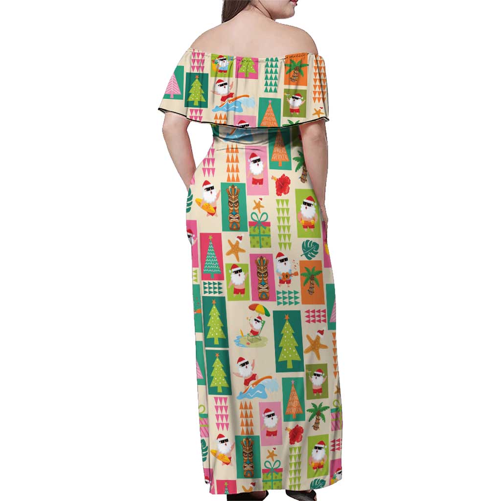 Mele Kalikimaka Hawaii Christmas Family Matching Off Shoulder Maxi Dress and Hawaiian Shirt Funny Santan Hippie Style