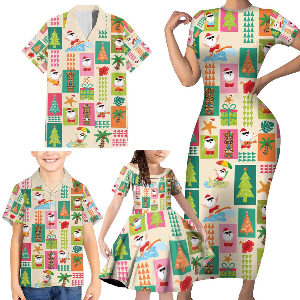 Mele Kalikimaka Hawaii Christmas Family Matching Short Sleeve Bodycon Dress and Hawaiian Shirt Funny Santan Hippie Style