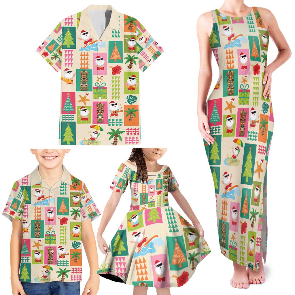 Mele Kalikimaka Hawaii Christmas Family Matching Tank Maxi Dress and Hawaiian Shirt Funny Santan Hippie Style