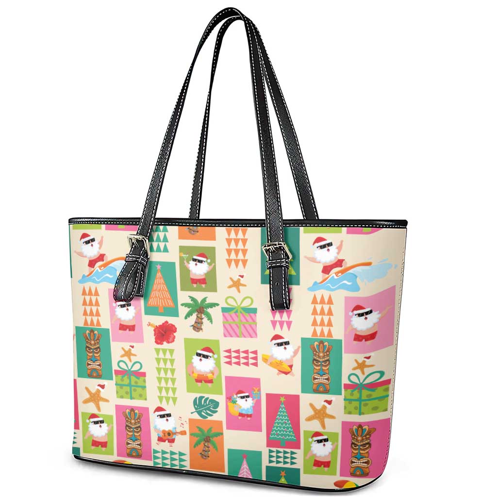 Mele Kalikimaka Hawaii Christmas Leather Tote Bag Funny Santan Hippie Style LT9 - Polynesian Pride