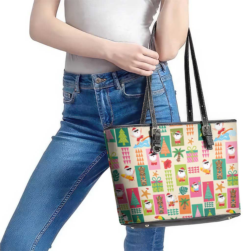 Mele Kalikimaka Hawaii Christmas Leather Tote Bag Funny Santan Hippie Style LT9 - Polynesian Pride