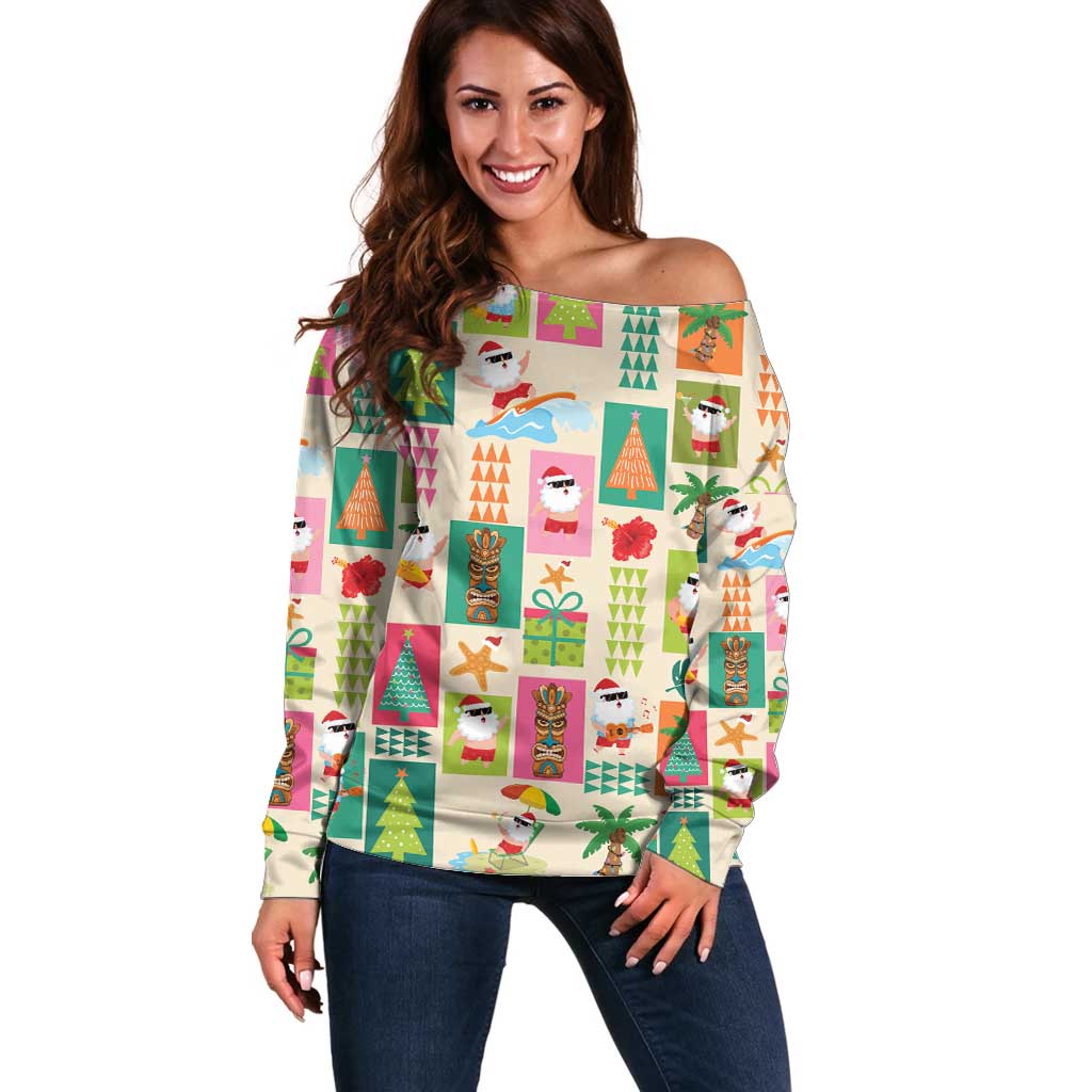 Mele Kalikimaka Hawaii Christmas Off Shoulder Sweater Funny Santan Hippie Style