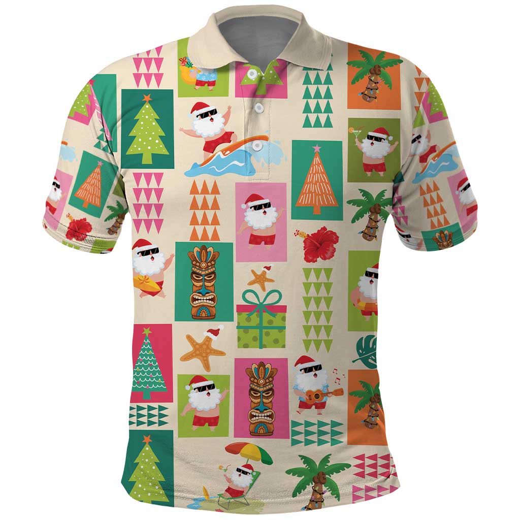 Mele Kalikimaka Hawaii Christmas Polo Shirt Funny Santan Hippie Style