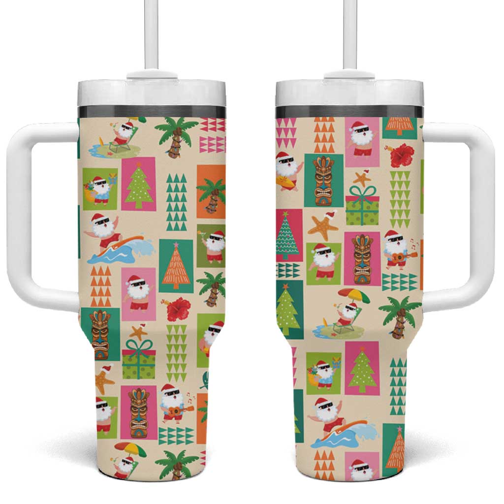 Mele Kalikimaka Hawaii Christmas Tumbler With Handle Funny Santan Hippie Style