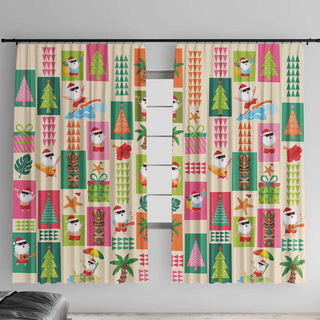 Mele Kalikimaka Hawaii Christmas Window Curtain Funny Santan Hippie Style LT9 With Hooks Beige - Polynesian Pride