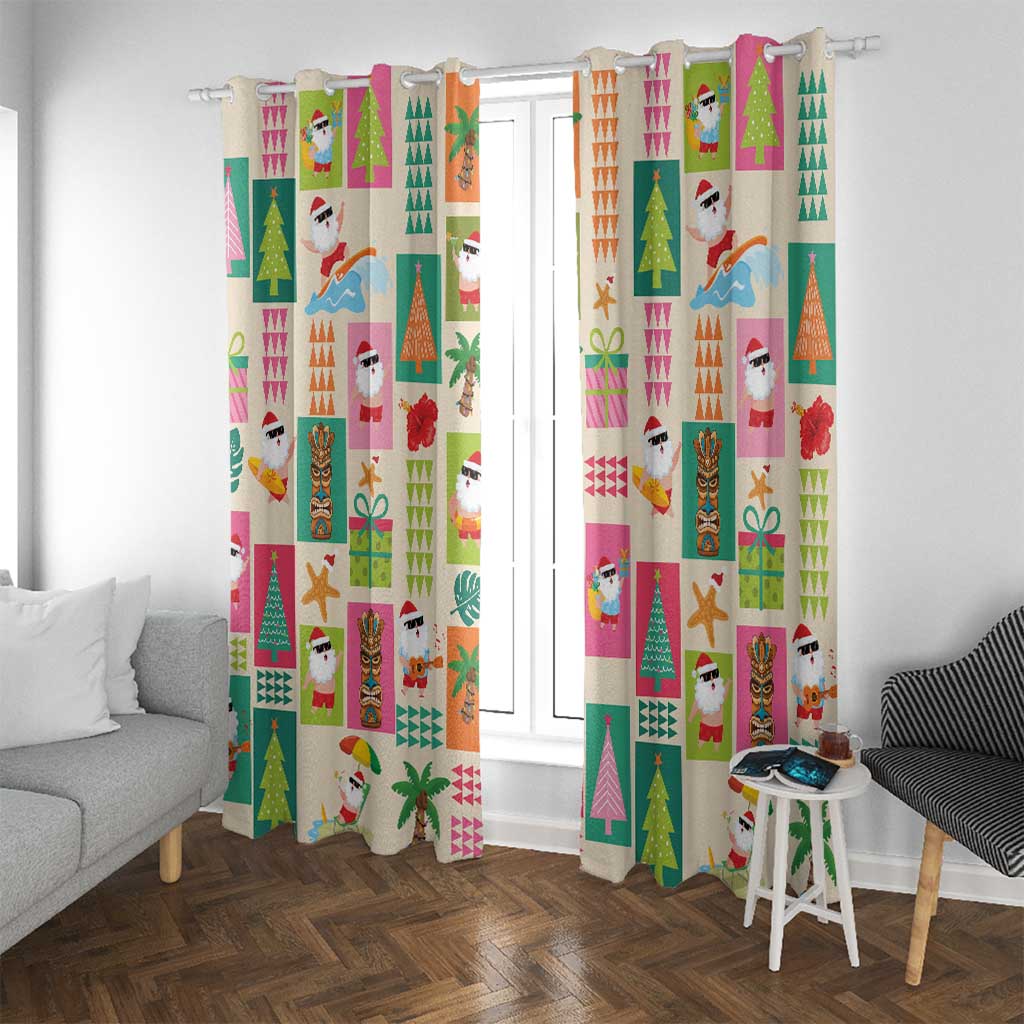 Mele Kalikimaka Hawaii Christmas Window Curtain Funny Santan Hippie Style LT9 With Grommets Beige - Polynesian Pride