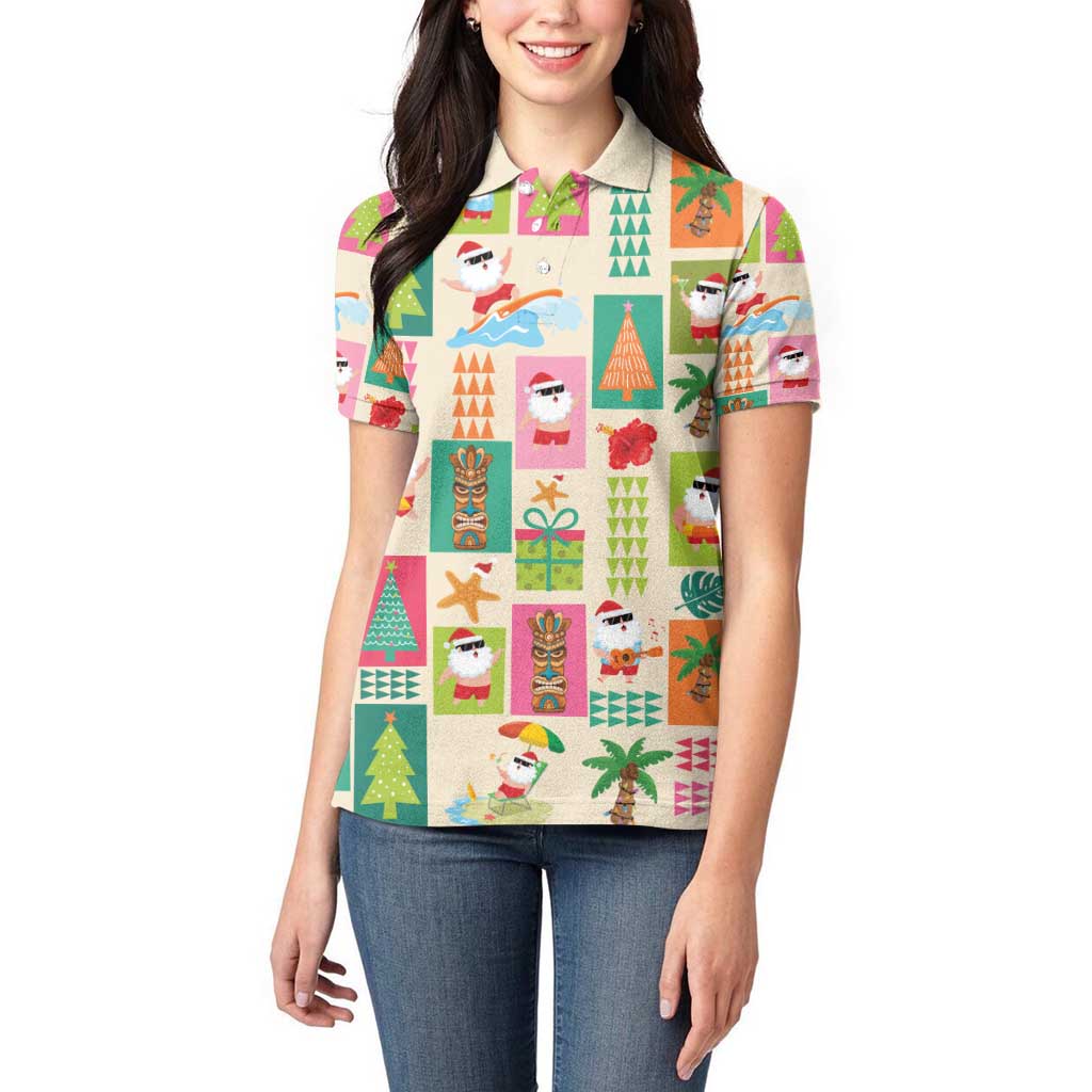 Mele Kalikimaka Hawaii Christmas Women Polo Shirt Funny Santan Hippie Style
