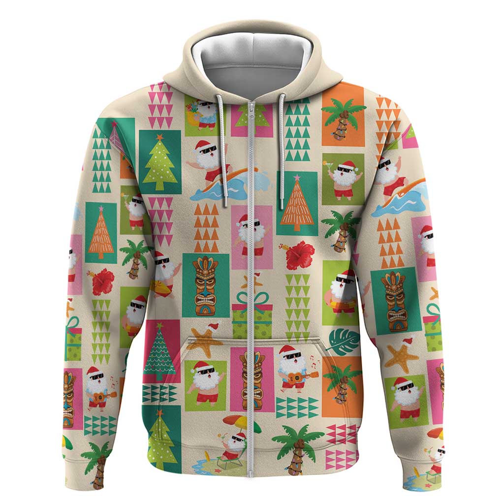 Mele Kalikimaka Hawaii Christmas Zip Hoodie Funny Santan Hippie Style