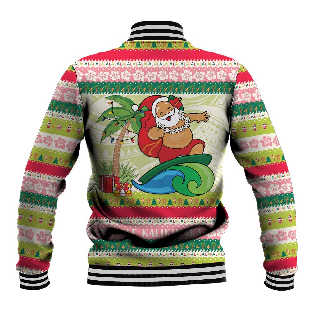 Mele Kalikimaka Hawaii Christmas Baseball Jacket Surfing Santa with Polynesian Tribal LT9 - Polynesian Pride