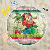 Mele Kalikimaka Hawaii Christmas Beach Blanket Surfing Santa with Polynesian Tribal LT9 One Size 150cm Green - Polynesian Pride