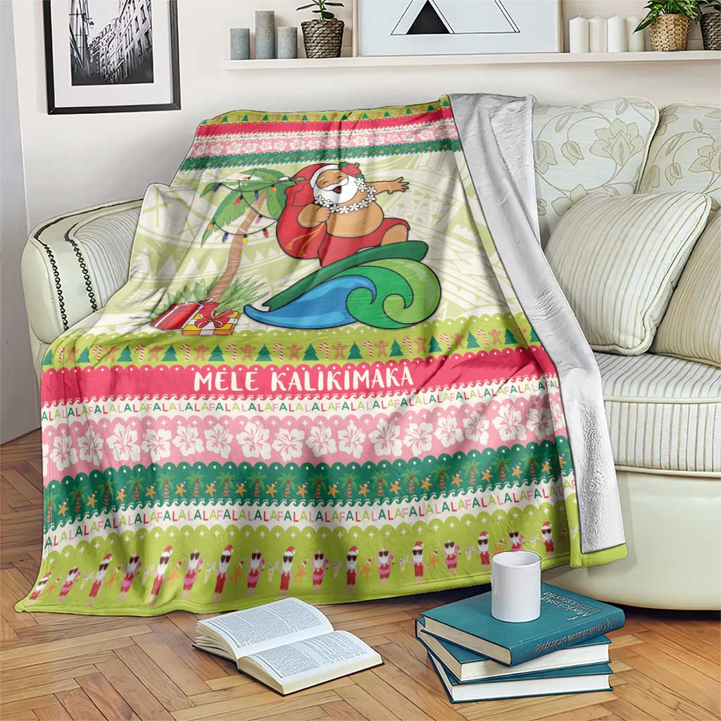 Mele Kalikimaka Hawaii Christmas Blanket Surfing Santa with Polynesian Tribal