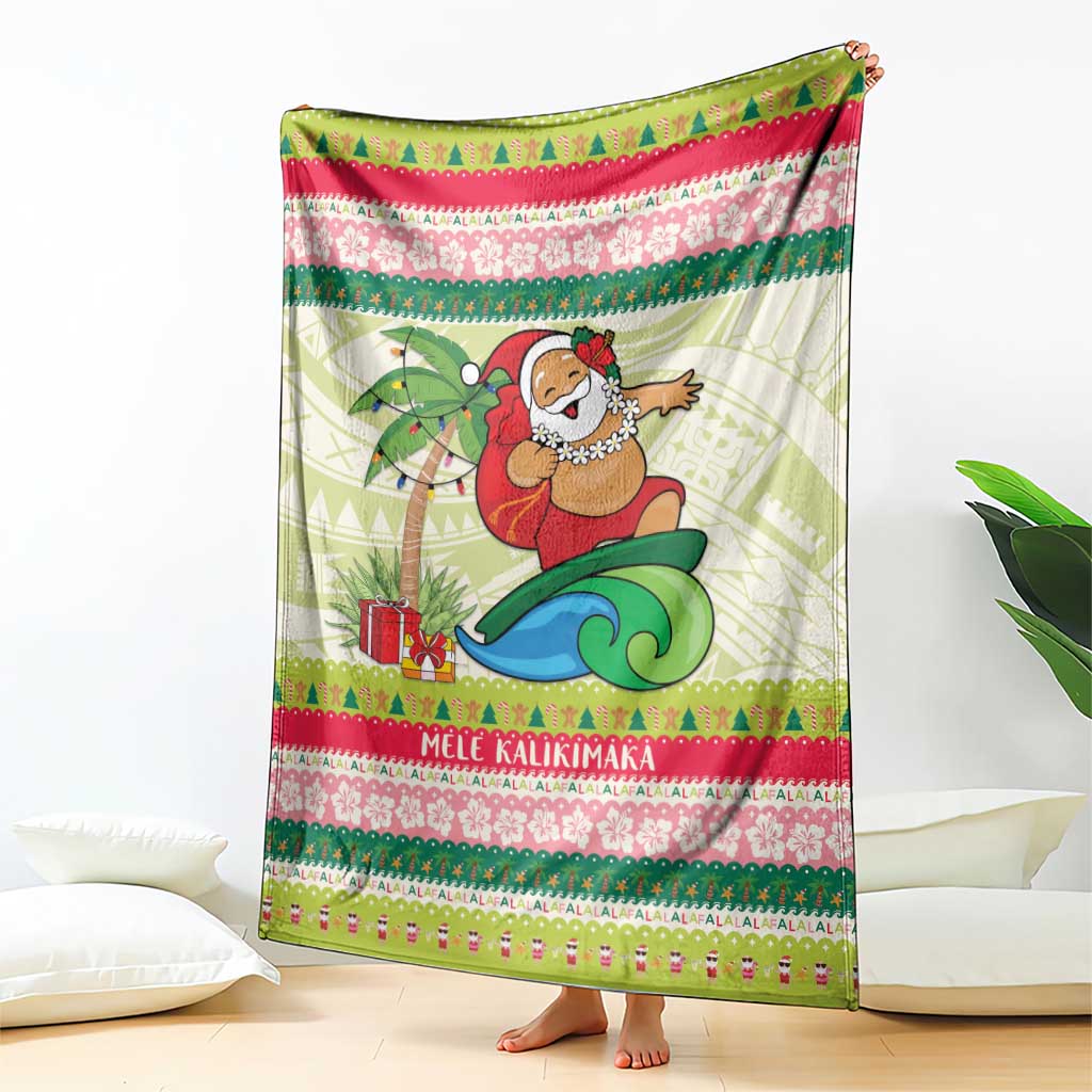 Mele Kalikimaka Hawaii Christmas Blanket Surfing Santa with Polynesian Tribal LT9 - Polynesian Pride