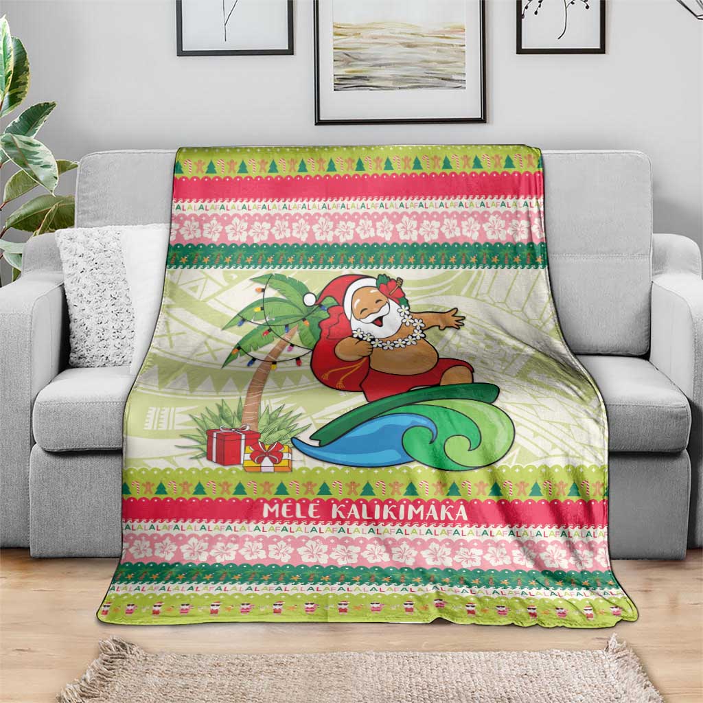 Mele Kalikimaka Hawaii Christmas Blanket Surfing Santa with Polynesian Tribal LT9 - Polynesian Pride