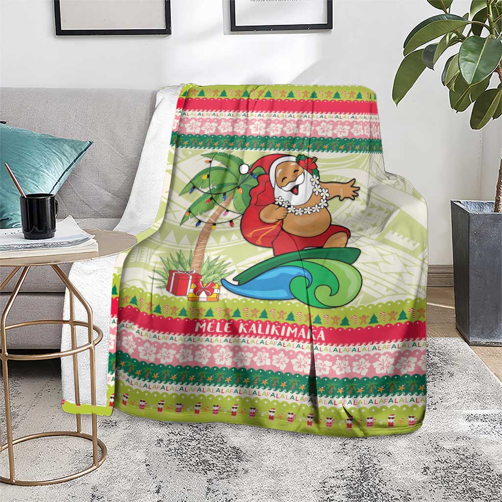 Mele Kalikimaka Hawaii Christmas Blanket Surfing Santa with Polynesian Tribal LT9 - Polynesian Pride