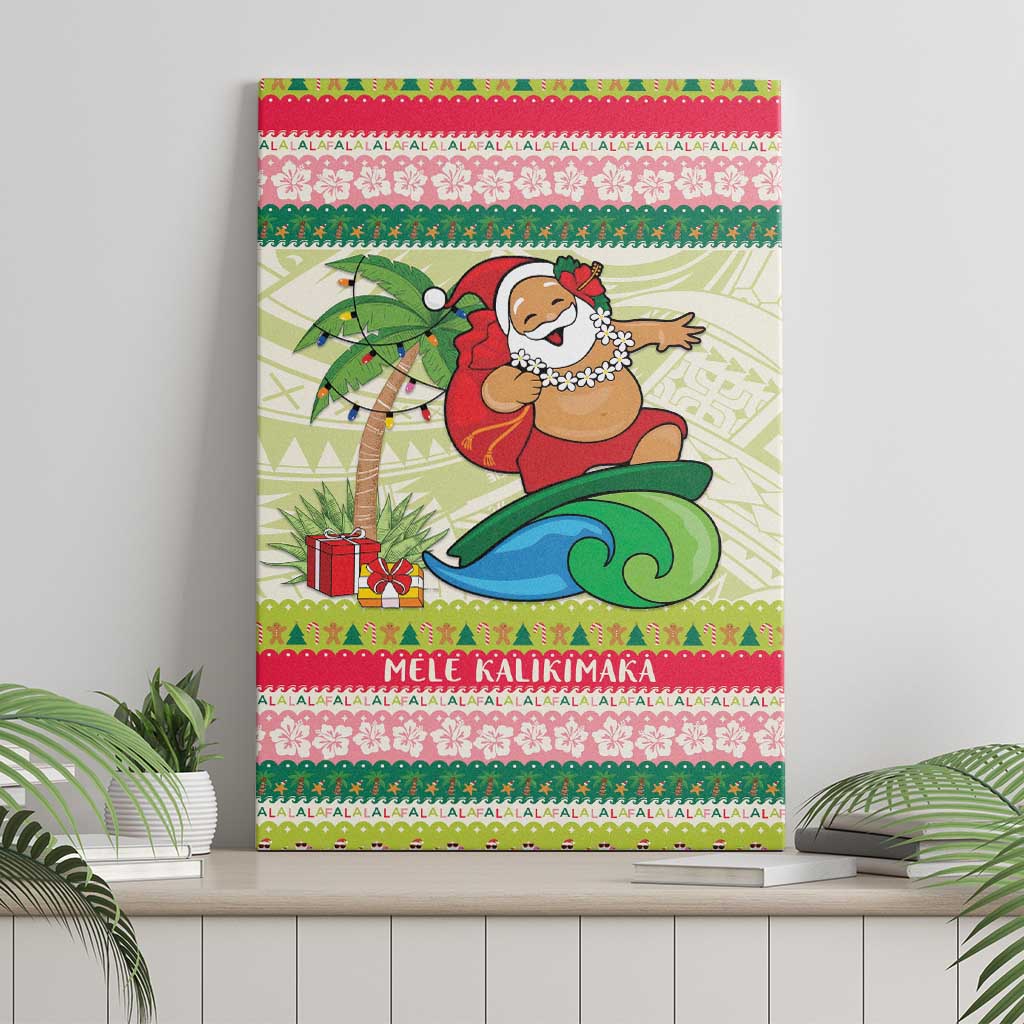 Mele Kalikimaka Hawaii Christmas Canvas Wall Art Surfing Santa with Polynesian Tribal LT9 - Polynesian Pride